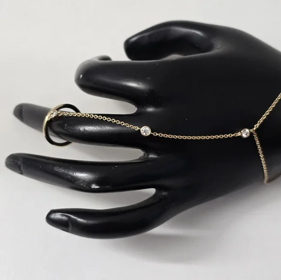 Gold Sterling Silver 925 Slave Chain Bracelet With Ring - Picture 2 of 11